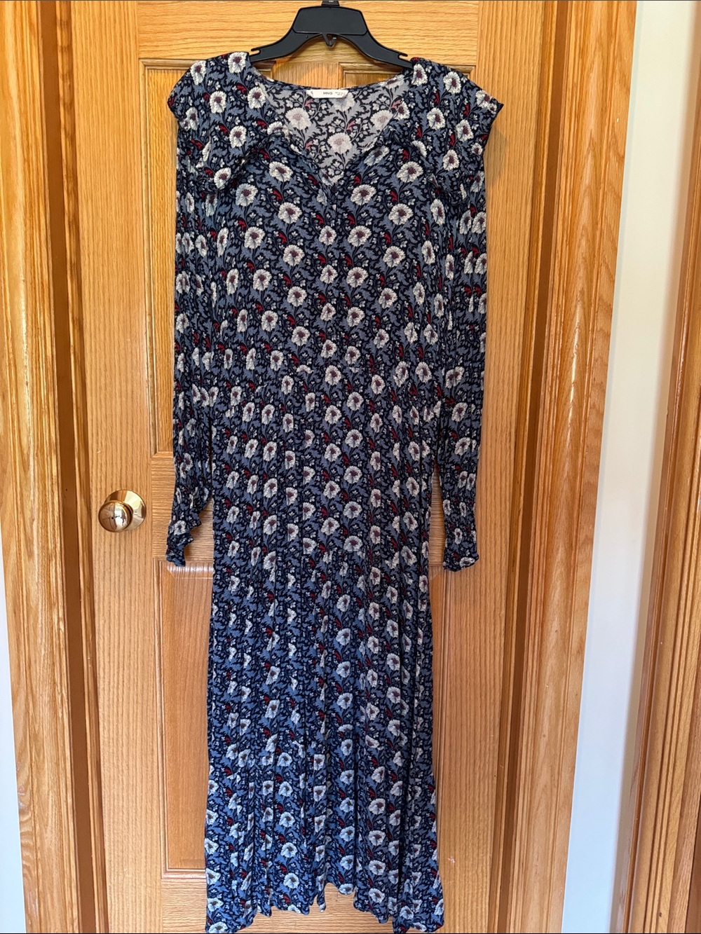 Mango Navy Floral Long Sleeve Maxi Dress